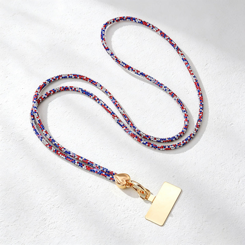 CouldNook Rhinestones Set Crossbody Phone Strap with Heart-Shaped Links