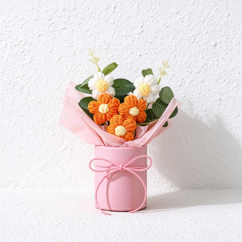 Crochet Flower Arrangement in Pink Display Base