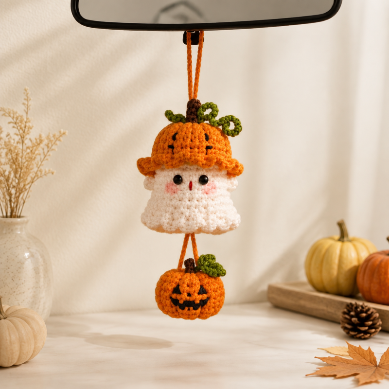 CouldNook Hat-Wearing Yarn Ghost Ornament - Dangling Themed Accent