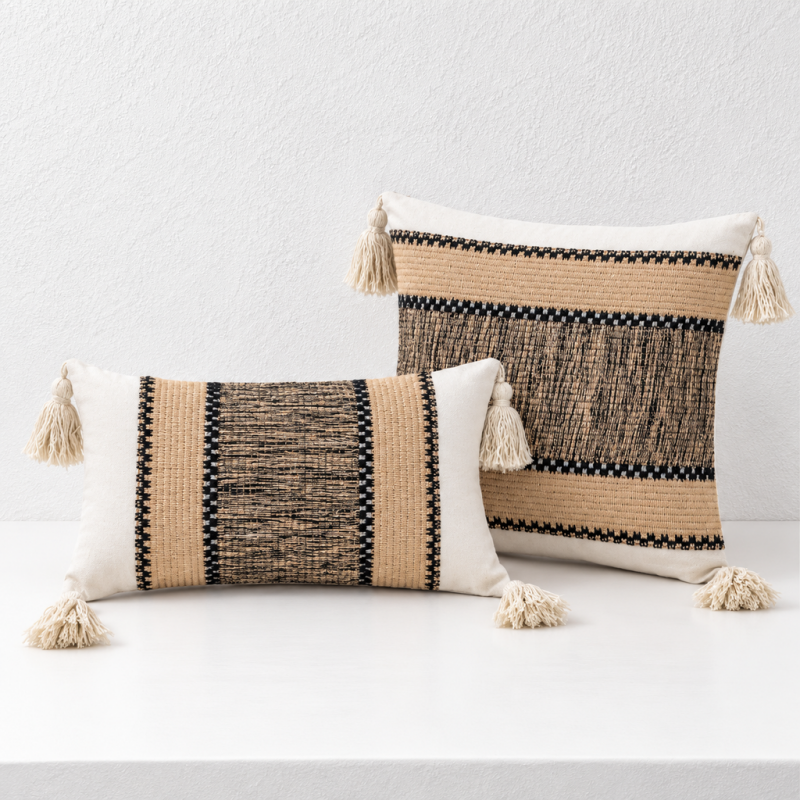 CouldNook Tasseled Cushion Cover - Woven Patterns And Four Corner Tassels