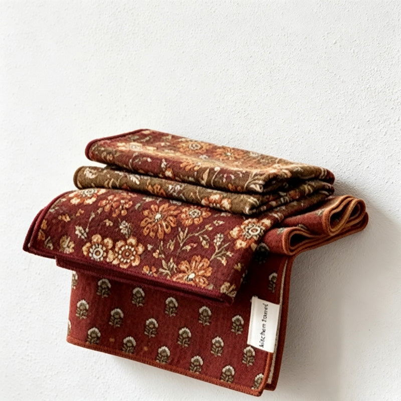 CouldNook Printed Tea Towel - Floral Blue and Brown Patterns
