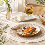 CouldNook Round Jute Placemat - Mandala Print and Decorative Trim