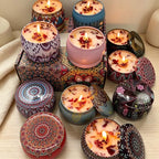 CouldNook Patterned Tin Scented Candle - Decorative Lid And Floral Wax Accents