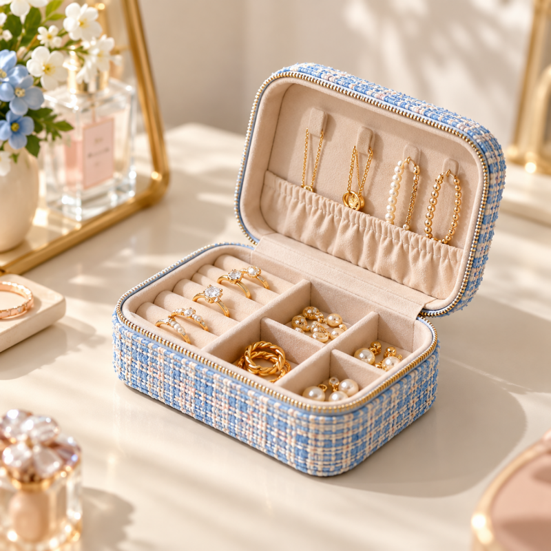 Woven Jewelry Box - Zip Closure and Divided Interior