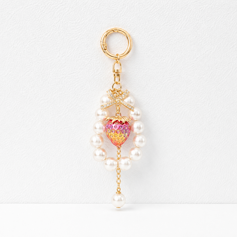 CouldNook Clear Strawberry Pearl Keychain - Bowknot Bag Pendant