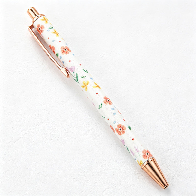 CouldNook Floral Ballpoint Pen - Wrapped Barrel and Metallic-Tone Clip Details