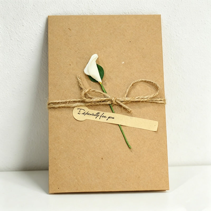 Vintage Kraft Paper DIY Dried Flower Greeting Cards, Assorted Floral Designs for All Occasions