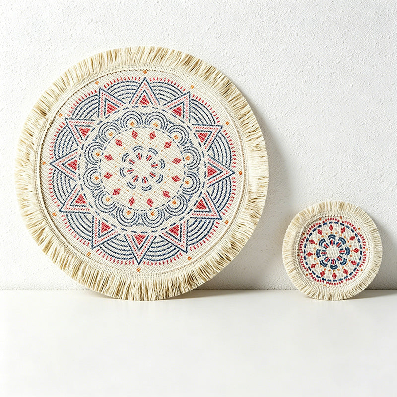 CouldNook Bohemian Fringe Woven Placemat - Printed Boho Dining Mat