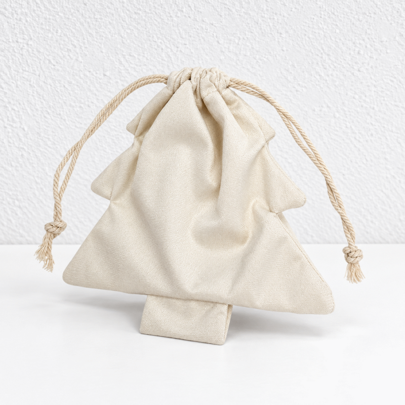 CouldNook Christmas Tree Drawstring Bag - Plain Fabric Pouch