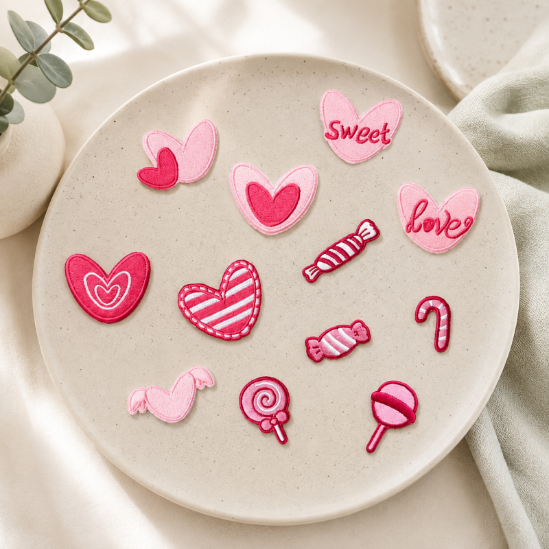 CouldNook Pink Heart Candy Embroidered Patch - Iron-On Motif Collection