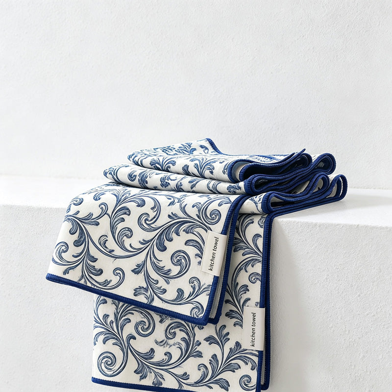 CouldNook Printed Tea Towel - Floral Blue and Brown Patterns