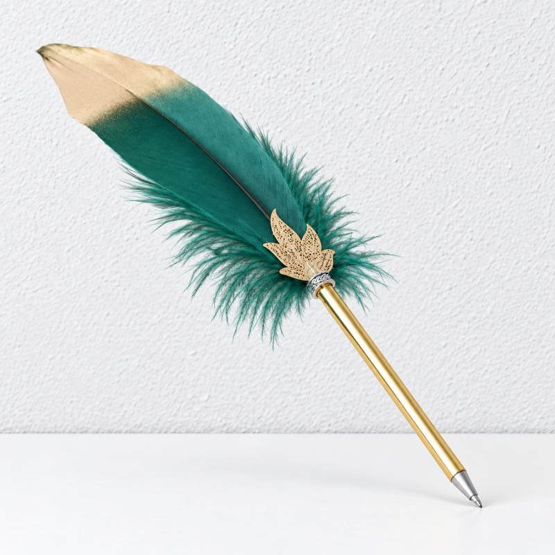 CouldNook Feather Ballpoint Pen - Gold-Tipped Plume and Maple Leaf Accent