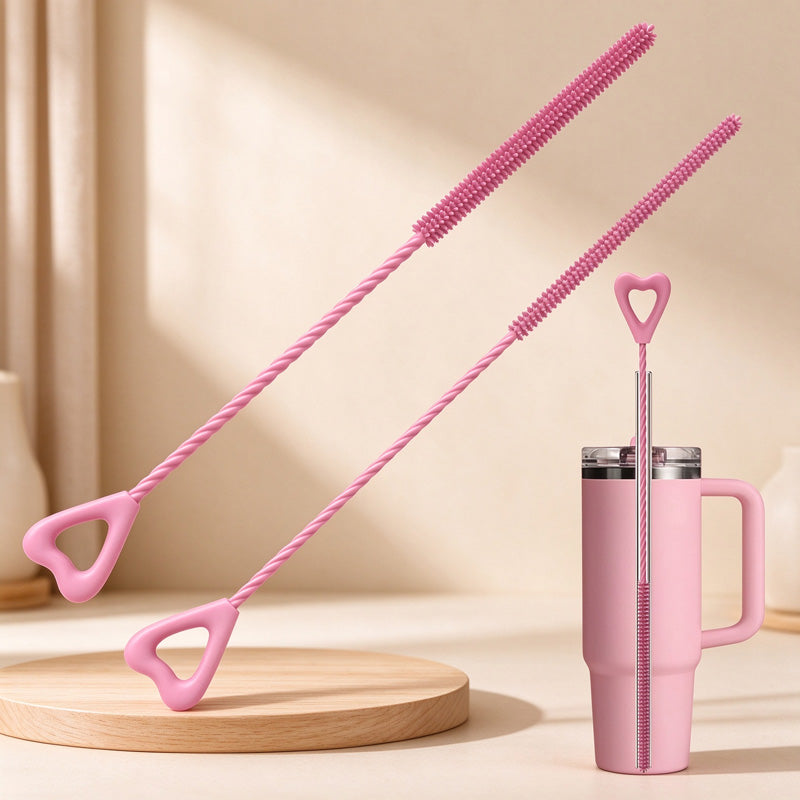 CouldNook Heart Straw Cleaning Brush - Twisted Shaft And Silicone Bristles