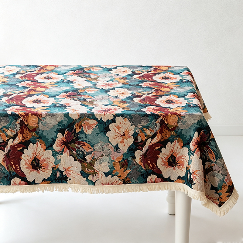 CouldNook  Linen Blend Jacquard Cloth Tablecloth - Warm Dining Accent