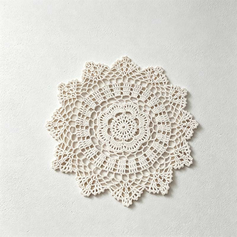 CouldNook Round Crocheted Lace Placemat - White Cream Sizes
