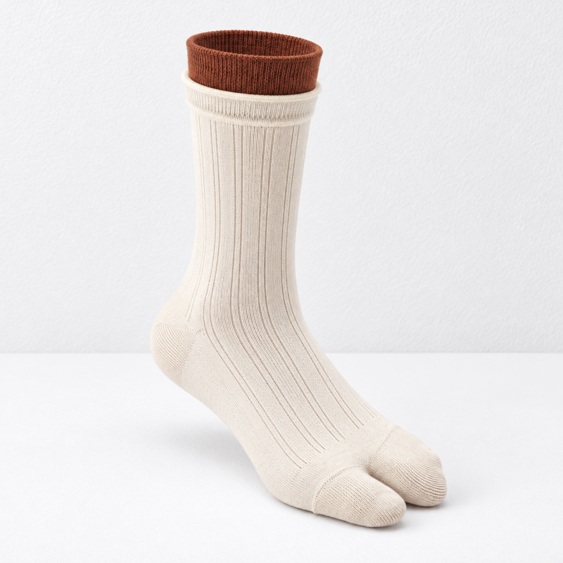 CouldNook Split-Toe Crew Socks - Double Cuff Contrast