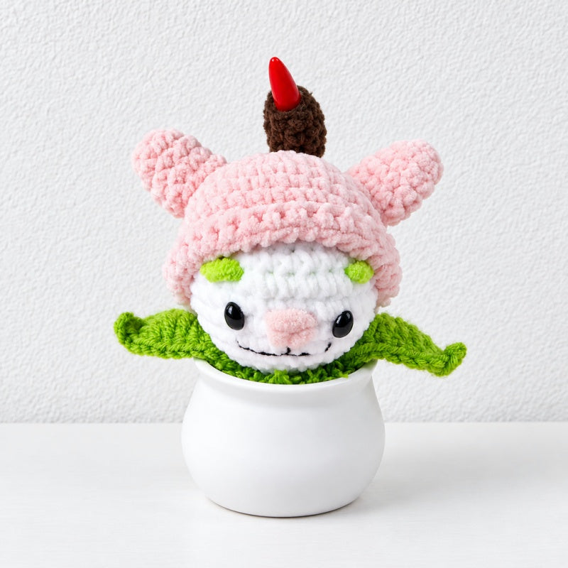 CouldNook Crocheted Character Pot Ornament - Colorful Figures And White Pots