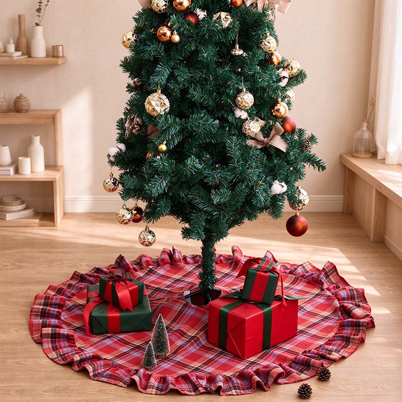 CouldNook Ruffled Christmas Tree Skirt - Patterned Fabric And Gathered Border