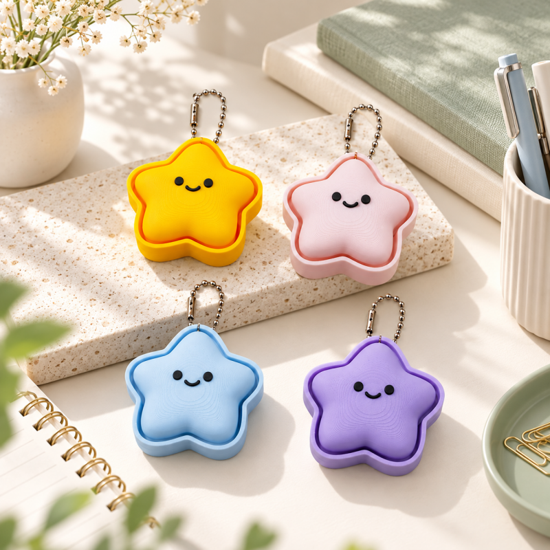 CouldNook Clicker Keychain - Pressable Star and Food-inspired Printed Shapes
