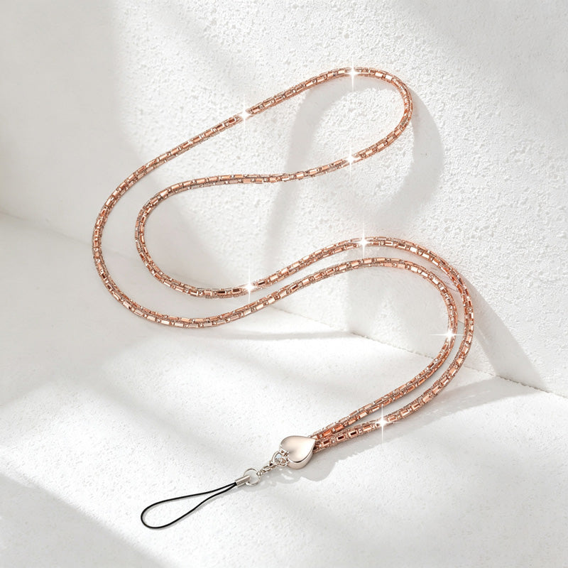 CouldNook Rhinestones Set Crossbody Phone Strap with Heart-Shaped Links