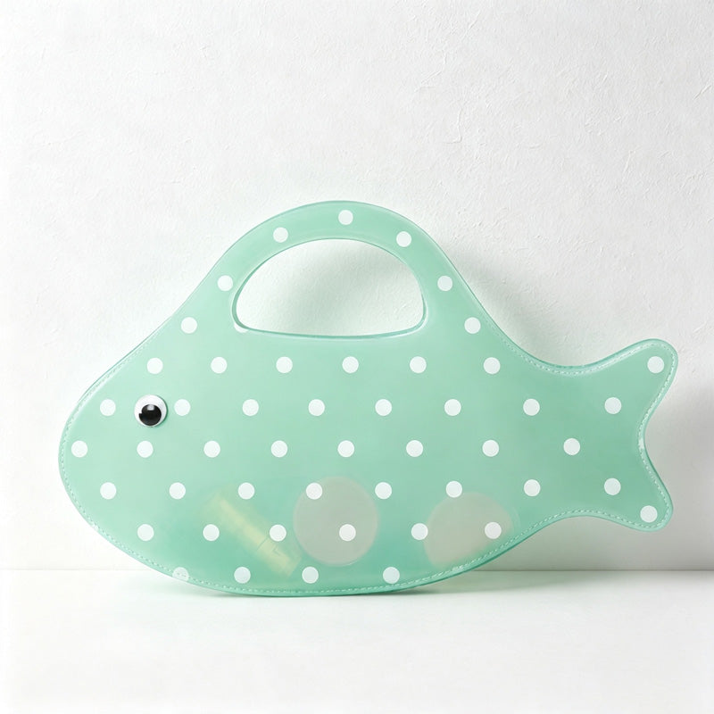 CloudNook Fish‑Shaped Tote‑Polka Dot PVC Hand Bag