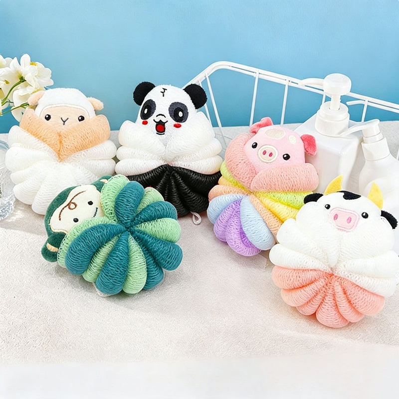 CouldNook Animal Bath Pouf - Braided Character Flower Design