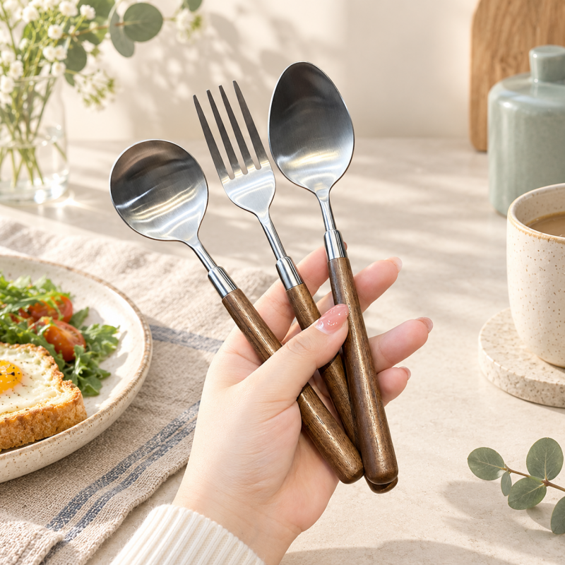 CouldNook Walnut Wood Handle Flatware - Matte and Polished Collection