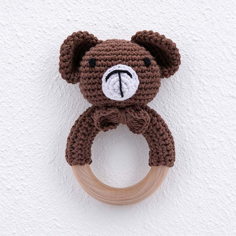 CouldNook Crochet Animal Rattle - Wooden Ring and Textured Figure