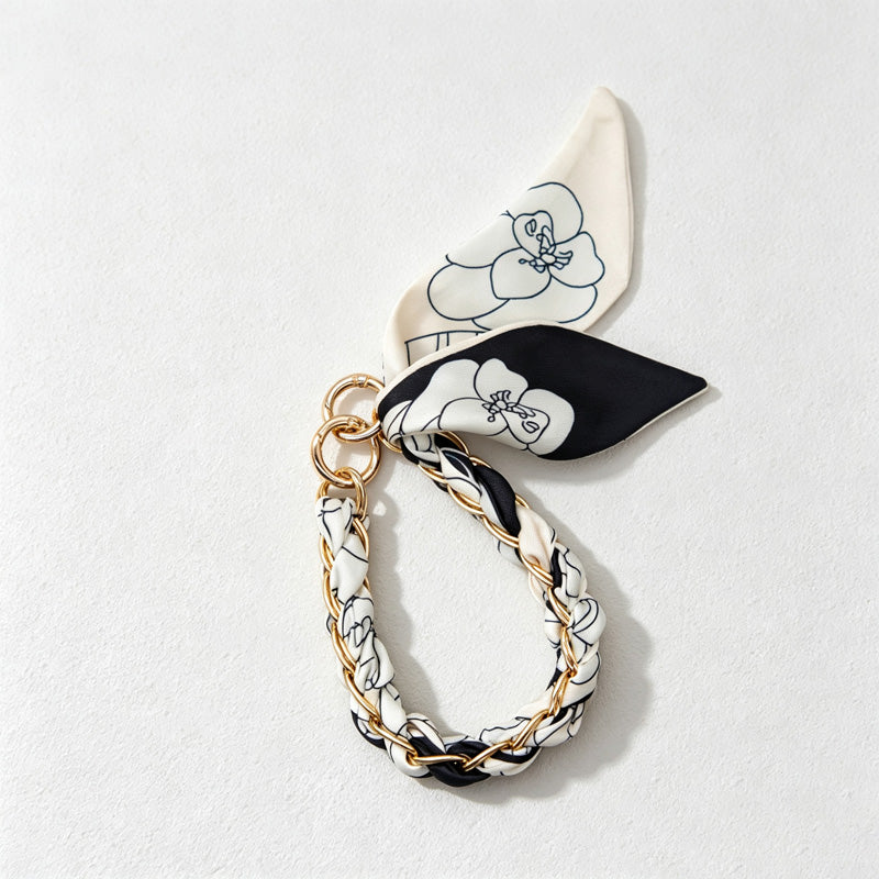 CouldNook Monochrome Scarf Phone Wrist Strap - Neutral Bow Loop