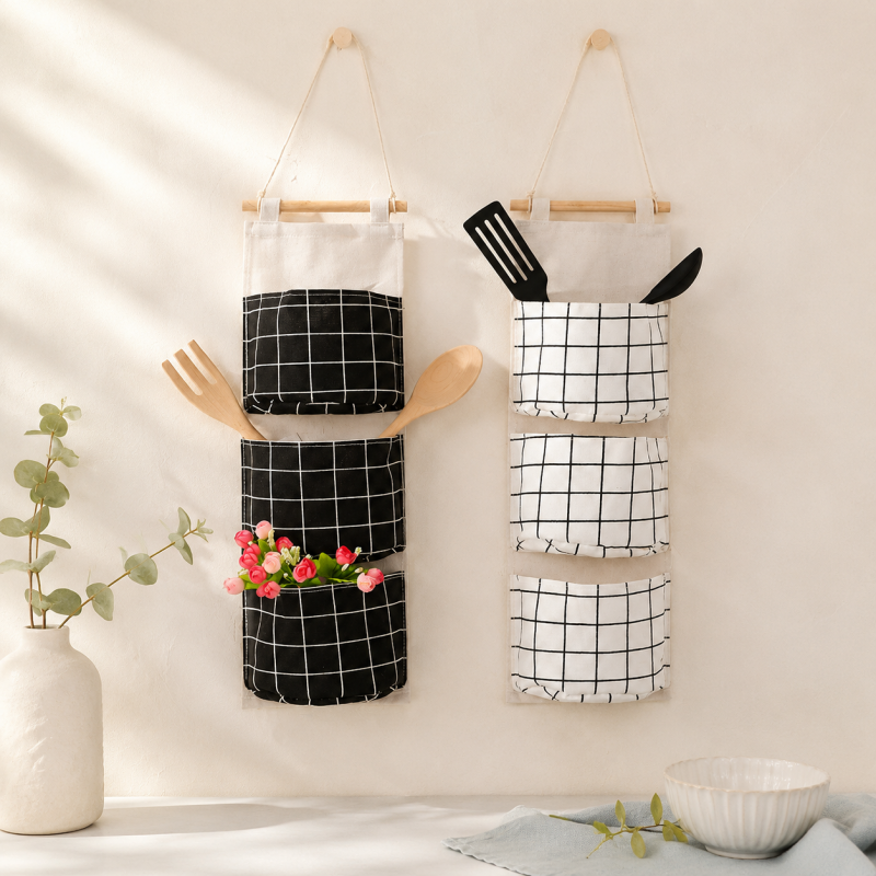 CouldNook Three-Pocket Hanging Organizer - Printed Fabric Wall Storage
