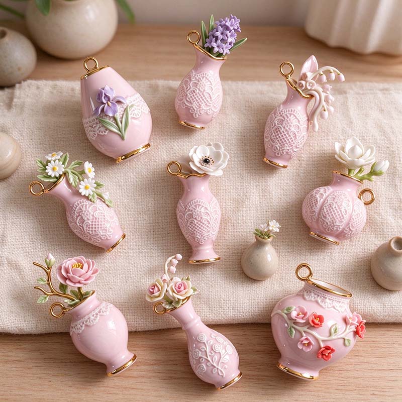 CouldNook Jewelry Pendant - Miniature Floral Vases and Decorative Charm Selections