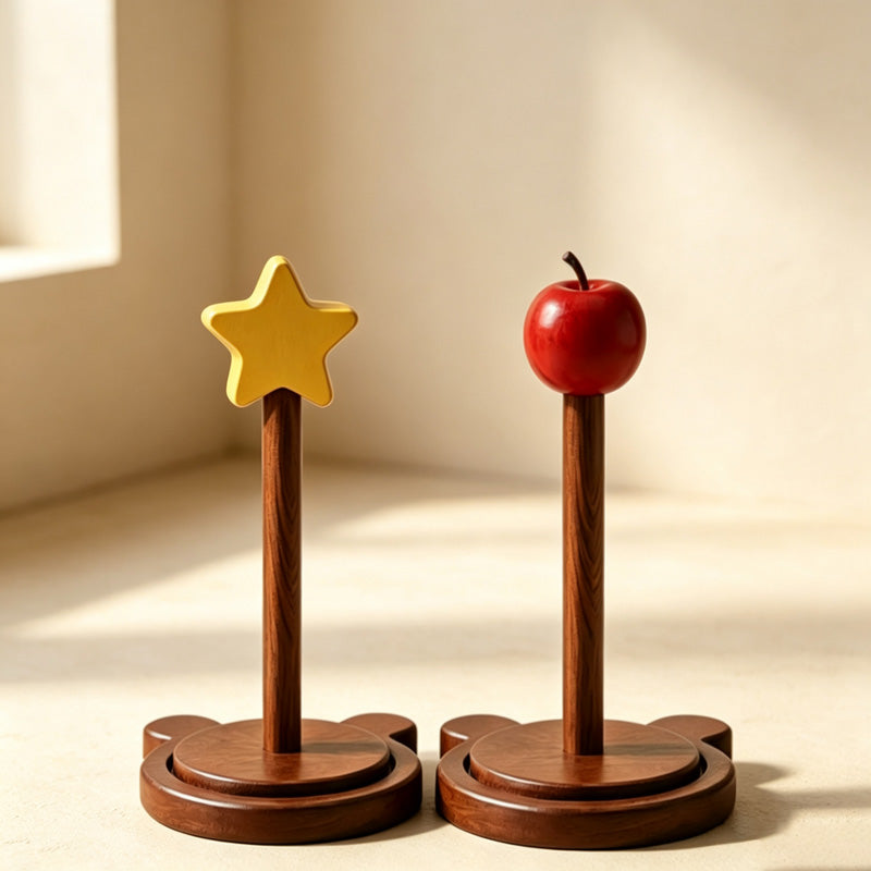 CouldNook Wooden Paper Towel Holder - Star and Apple Tops