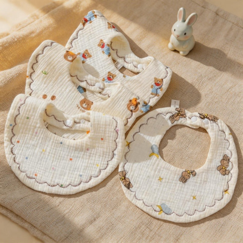 CouldNook Premium Muslin Cotton Baby Bib - Reversible 6-Layer Round Drool Apron(set of 10)