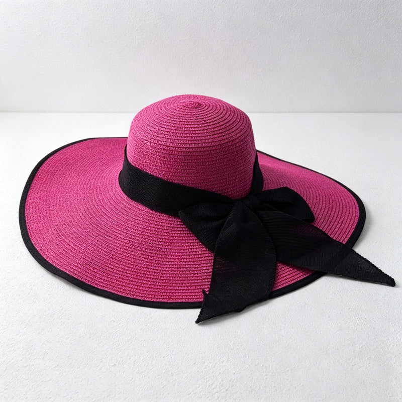 CouldNook Color Block Bow Back Sun Hat - Adjustable Wide Brim Style