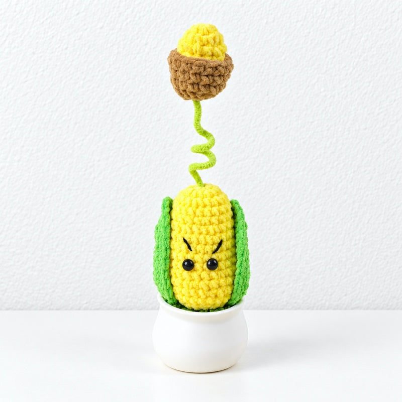 CouldNook Crocheted Character Pot Ornament - Colorful Figures And White Pots