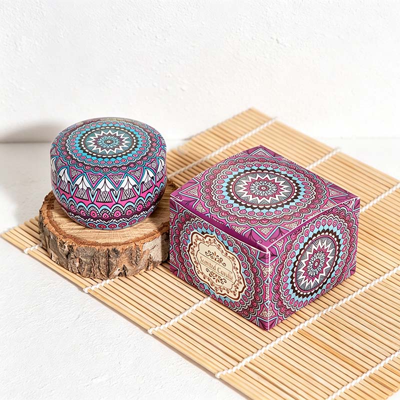 CouldNook Patterned Tin Scented Candle - Decorative Lid And Floral Wax Accents