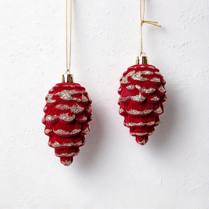 CouldNook Flocked Christmas Ornament Set - Glitter Details and Hanging Loops