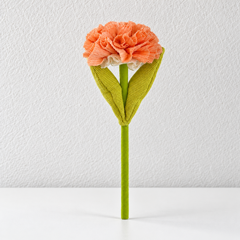Artificial Carnation - Ruffled Petals and Paired Green Leaves