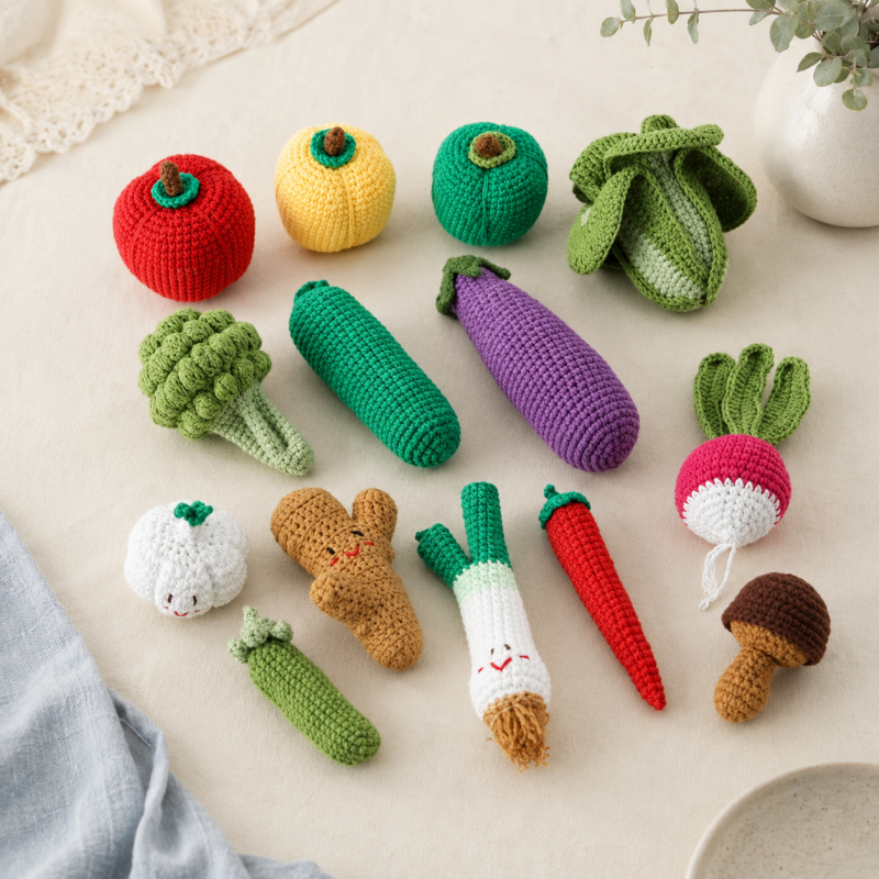 CouldNook Yarn Produce Figure - Assorted Mixed Vegetable Shapes