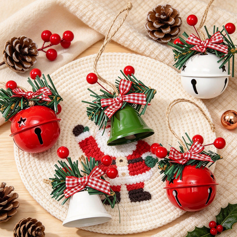 CouldNook Christmas Bell Ornament - Checkered Bows and Greenery Accents
