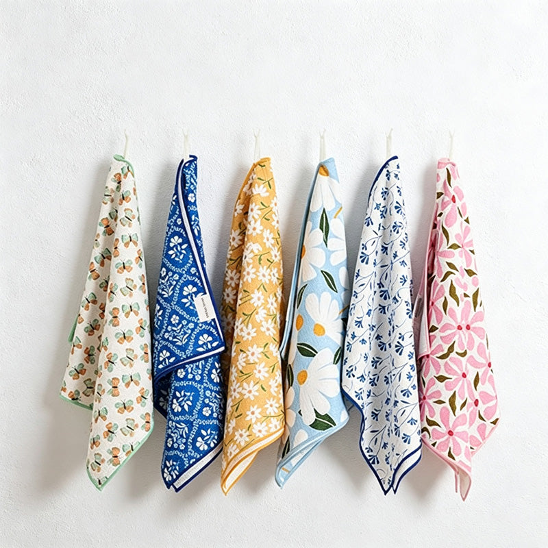 CouldNook Printed Tea Towel - Floral Blue and Brown Patterns