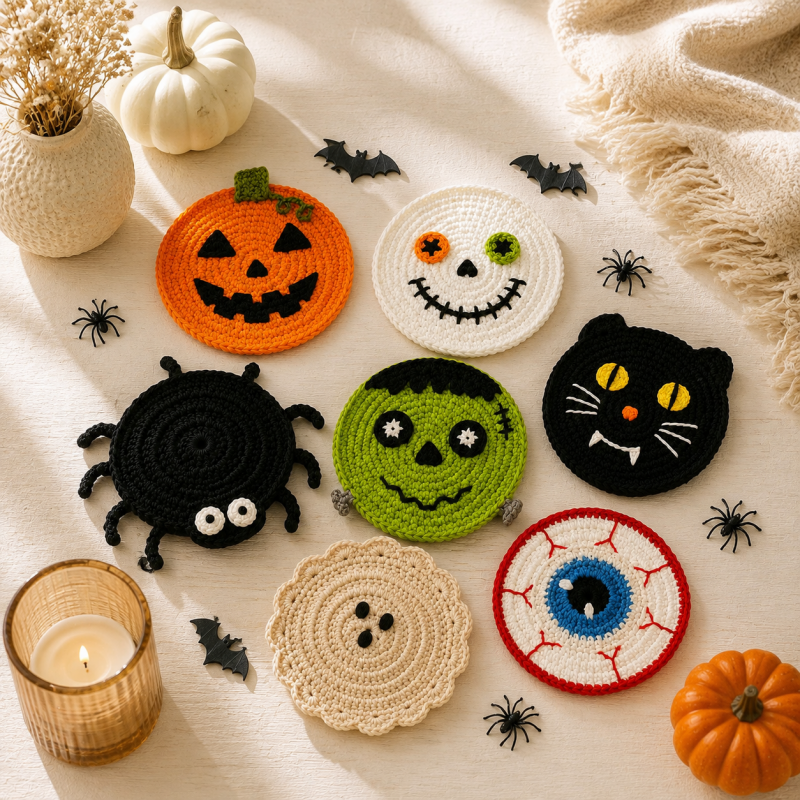 CouldNook Halloween Yarn Coaster - Character Faces and Shaped Motifs