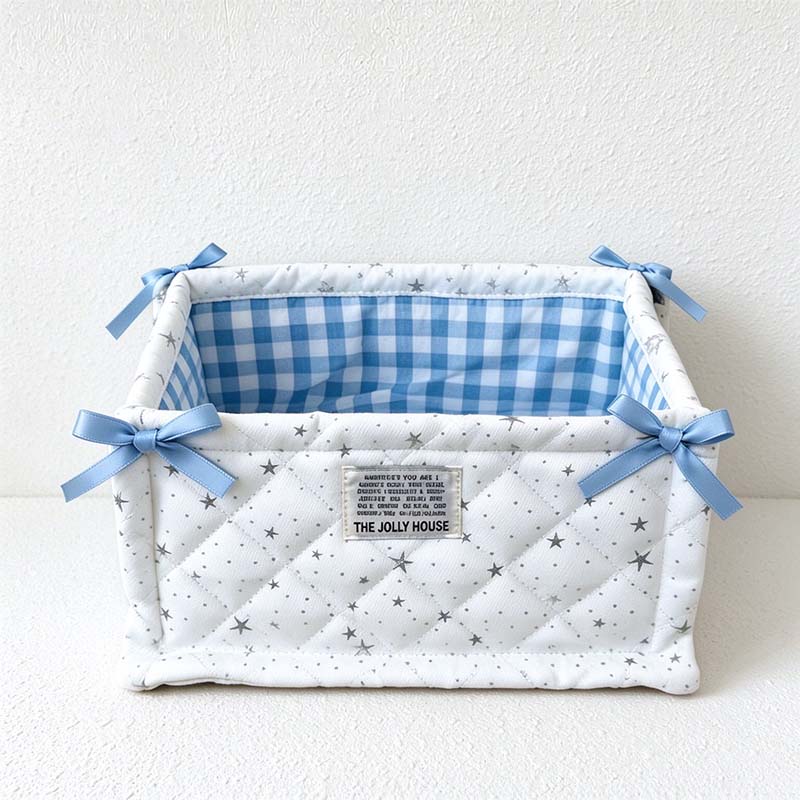 CouldNook Quilted Storage Basket - Open Top And Decorative Corner Ties