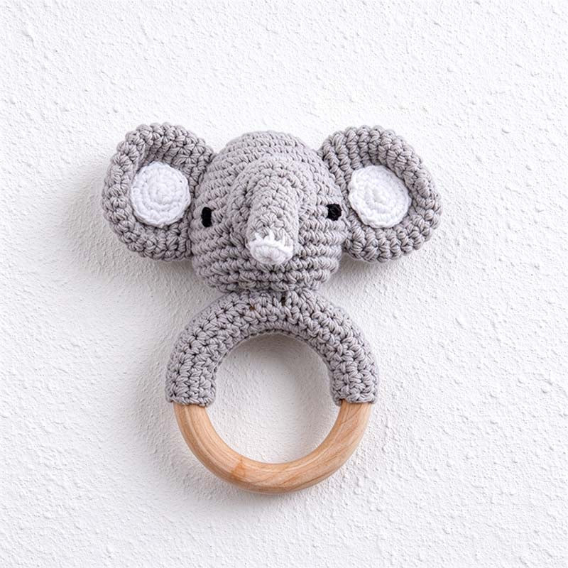 CouldNook Crochet Animal Rattle - Wooden Ring and Textured Figure