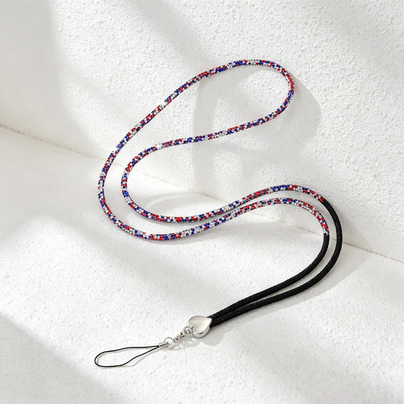 CouldNook Rhinestones Set Crossbody Phone Strap with Heart-Shaped Links