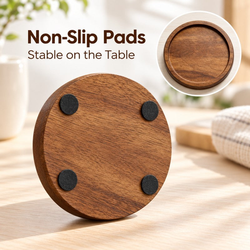 CouldNook Wooden Coaster Holder Set - Six Round Pieces