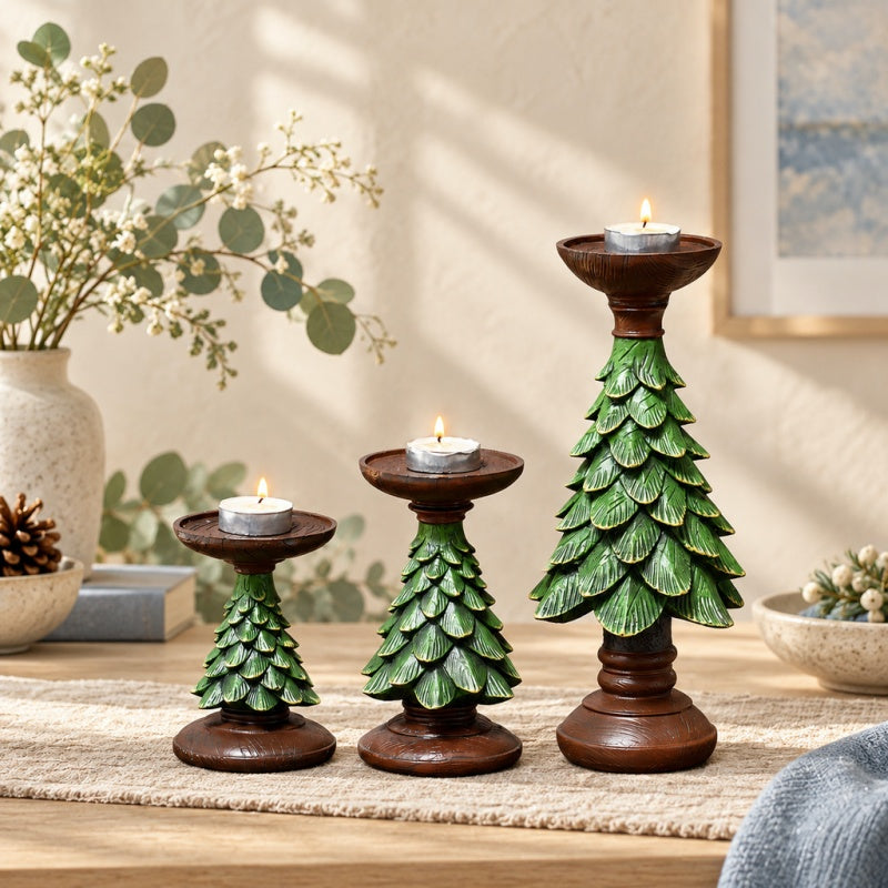 CouldNook Christmas Resin Candle Holder - Sculpted Trees And Festive Figures