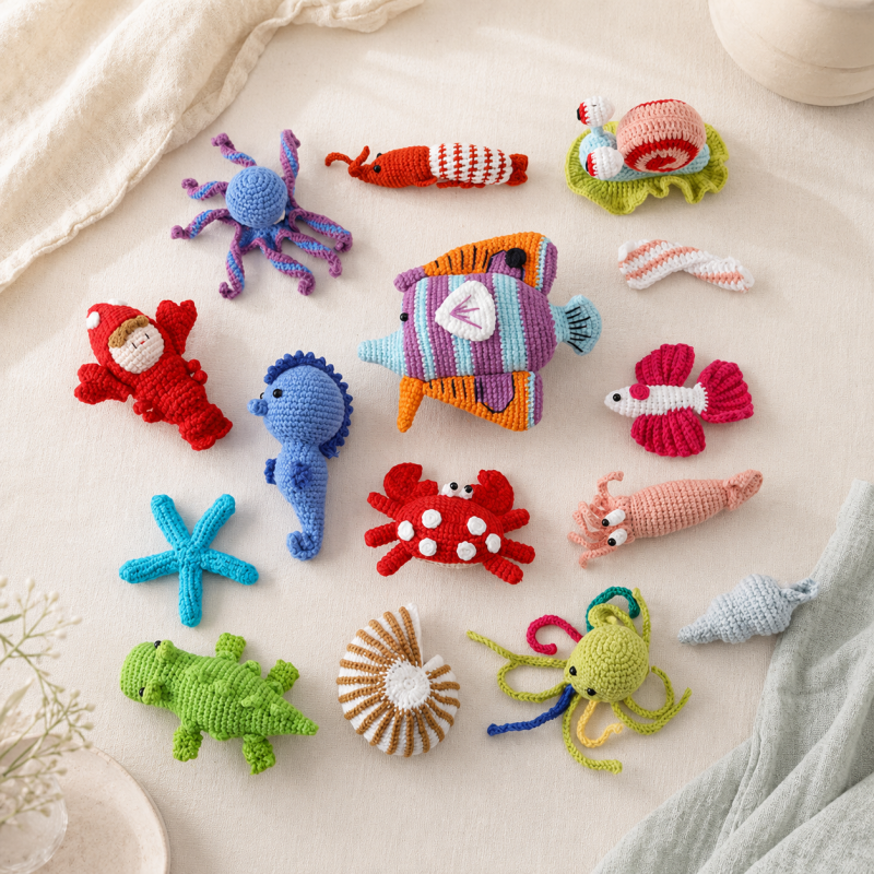 CouldNook Sea Creature Yarn Figure - Assorted Ocean Shapes