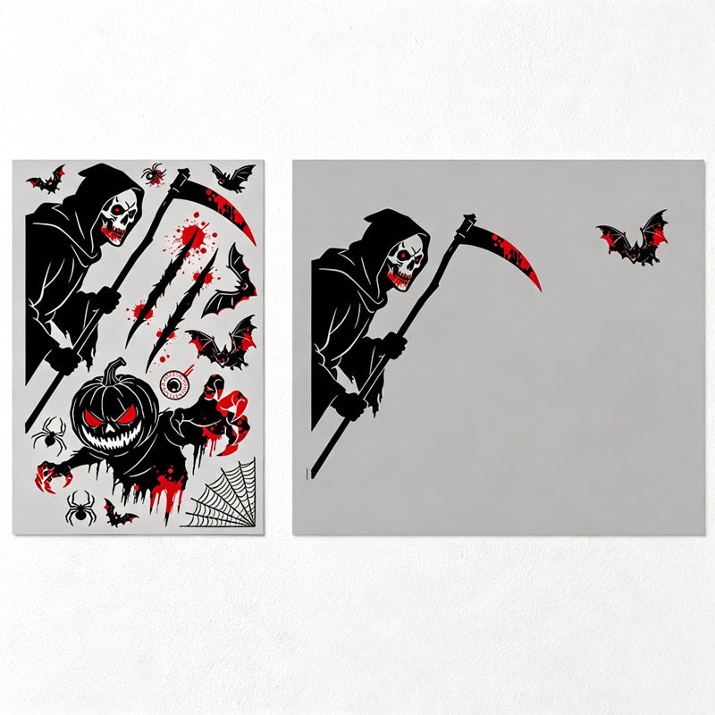 CouldNook Halloween Spooky Static Window Clings‑Reaper Skeleton Ghost Pumpkin Decor