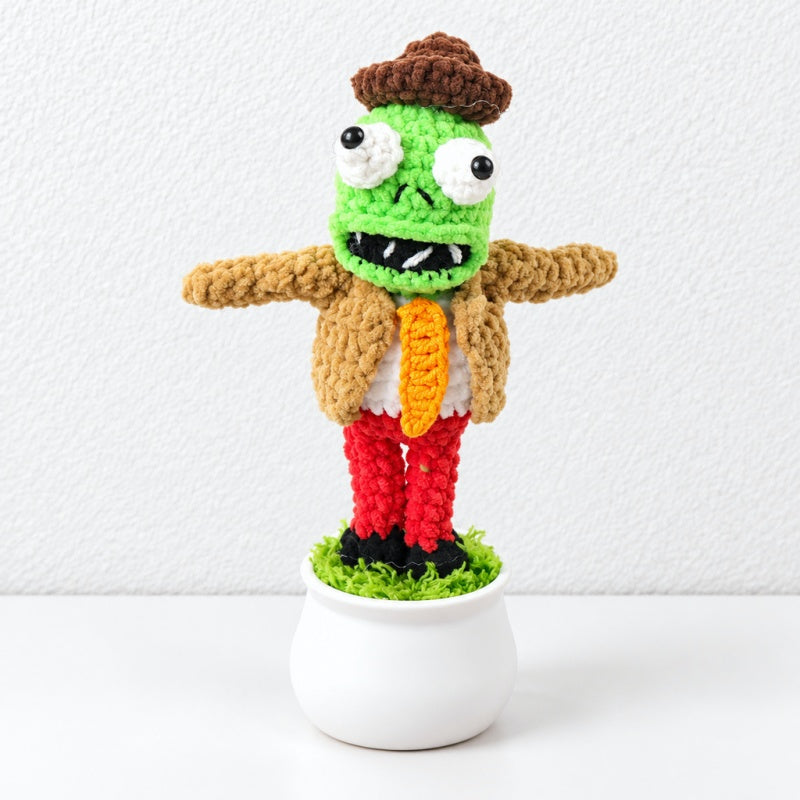 CouldNook Crocheted Character Pot Ornament - Colorful Figures And White Pots